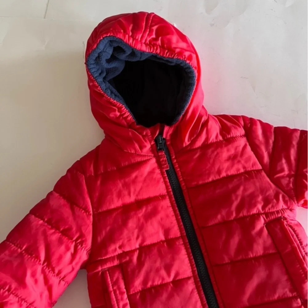 Osh Kosh B'Gosh Red & Navy Hooded Puffer Jacket 12 Months Unisex